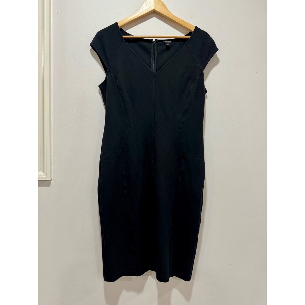 Ann Taylor Womens Black Ponte Knit V-Neck Cap Sleeve Sheath Bodycon Dress 4